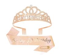 Padorul It's My 18th Birthday Crown & Sash Set, Sparkling Tiara with Glitter Lettering Band, 18th Birthday Party Decorations for Women Girls