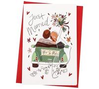 Padorul Just Married Greeting Card for Newlyweds, Mr & Mrs Wedding Congratulations Card with Red Envelope, Bridal Shower Gift for Couple