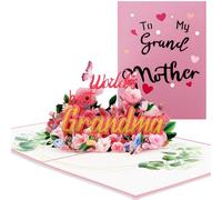 Padorul Mothers Day Card, 3D Floral Pop Up Greeting Card with Glitter Detail, Thoughtful Gift for Grandma from Family for Special Occasions