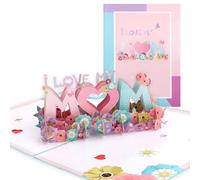 Padorul Mothers Day Card, 3D Pop Up I Love My Mom Floral Greeting Card with Envelope, Gift from Daughter or Son for Mother's Day or Birthday