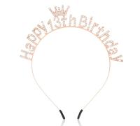 Padorul Rose Gold 13th Birthday Tiara Headband with Crystal Accents, Sparkling "Happy 13th Birthday" Crown Hairpiece for Teen Girls Party Celebration