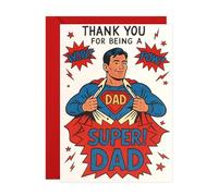 Padorul Super Dad Father's Day Card with Envelope, Comic Book Style Thank You Card for Dad, Funny Birthday Card for Father