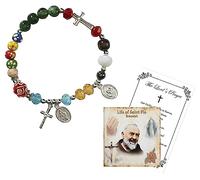 Padre Pio Bracelet with St Pio Story Card, The Lord's Prayer Card | Stretchable St. Pio Bracelet | Padre Pio Jewelry with Story Card Set for First Communion, Confirmation, Baptism | 2 Items Total