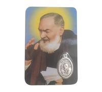 Padre Pio Religious Santini - A Great Protection Always With You - Card Card with Colour Image, Prayer and Silver Plated Medal - Pocket Holy Card, Plasticised, Made in Italy, multi-coloured, Taglia