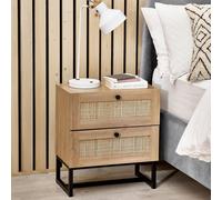 Padstow Bedside Cabinet - 2 Drawer - Oak and Rattan