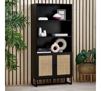 Padstow Bookcase - Black and Rattan