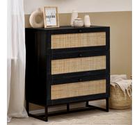 Padstow Chest of Drawers - 3 Drawer - Small - Black and Rattan