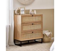Padstow Chest of Drawers - 3 Drawer - Small - Oak and Rattan