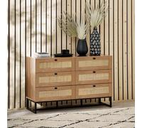 Padstow Chest of Drawers - 6 Drawer - Wide - Oak and Rattan