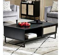 Padstow Coffee Table - 120cm - Black and Rattan