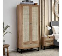 Padstow Double Wardrobe - 2 Door - 1 Drawer - Oak and Rattan