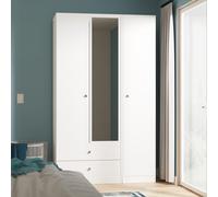 Padstow Ready Assembled Tall Triple 2 Drawer Mirrored Wardrobe - White Gloss & White Matt