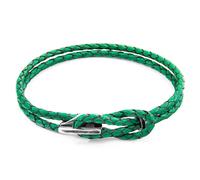Padstow Silver and Braided Leather Bracelet ANCHOR & CREW Green 21cm