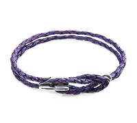 Padstow Silver and Braided Leather Bracelet ANCHOR & CREW Purple 21cm