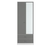 Padstow Wardrobe - 2 Door - 1 Mirror - Tall Combi - Grey and White