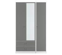 Padstow Wardrobe - 3 Door - 1 Mirror - LHF 2 Drawers - Tall Combi - Grey and White