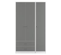 Padstow Wardrobe - 3 Door - LHF 2 Drawers - Tall Triple - Grey and White
