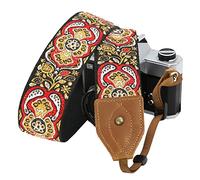 Padwa Lifestyle 2" Wide Classic Crazy Horse Art Cowhide Head Camera Strap - Jacquard Embroidery Floral Vintage Camera Straps for Photographers Gift, Adjustable Shoulder Neck Strap Fits DSLR Cameras
