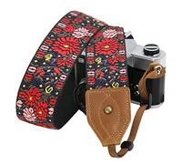 Padwa Lifestyle 2" Wide Classic Crazy Horse Art Cowhide Head Camera Strap - Jacquard Embroidery Floral Vintage Camera Straps for Photographers Gift, Adjustable Shoulder Neck Strap Fits DSLR Cameras