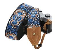 Padwa Lifestyle 2" Wide Classic Crazy Horse Art Cowhide Head Camera Strap - Jacquard Embroidery Floral Vintage Camera Straps for Photographers Gift, Adjustable Shoulder Neck Strap Fits DSLR Cameras