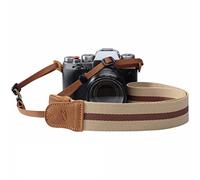 Padwa Lifestyle Beige Brown Stripe Camera Strap - 1.5" Wide Crazy Horse Cowhide Ends Camera Straps for All DSLR Cameras,Universal Adjustable Pure Cotton Woven Strap,Great Gift for Photographers