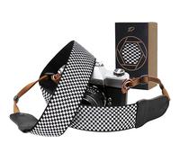Padwa Lifestyle Black and White Fine Plaid Camera Strap - 2" Wide Cowhide Head Cotton Strap,Vintage Check Weave Neck Shoulder & Crossbody Camera Straps for Photographers Gift and All DSLR Cameras