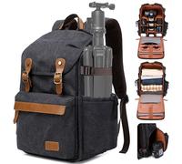 Padwa Lifestyle Black Camera Backpack - Waxed Memory Canvas Camera Bag with 16” Laptop/Lens & Tripod Compartment, Multipurpose Camera Backpacks for Professional Photographers