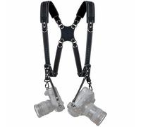 Padwa Lifestyle Black Frosted Dual Camera Harness Strap with Padded for Two Cameras -Full Grain Leather Dual Camera Harness,Multi Camera Gear for DSLR/SLR Strap,Double Camera Harness for Photographers