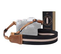Padwa Lifestyle Black White Striped Camera Strap -Double Layer Crazy Horse Cowhide End,1.5" Wide Pure Cotton Woven Camera Straps,Adjustable Neck Shoulder Strap for Cameras,Gift for Photographers