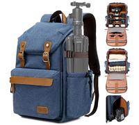 Padwa Lifestyle Blue Camera Backpack - Waxed Memory Canvas Camera Bag with 16” Laptop/Lens & Tripod Compartment, Multipurpose Camera Backpacks for Professional Photographers