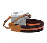 Padwa Lifestyle Brown Yellow Stripes Camera Strap -Double Layer Crazy Horse Cowhide End,1.5" Wide Pure Cotton Woven Camera Straps,Adjustable Neck Shoulder Strap for Cameras,Gift for Photographers