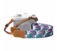 Padwa Lifestyle Camera Strap - 1.5" Soft Nylon Print Crazy Horse Cowhide Head Camera Straps for Photographers and All Cameras,Cute Adjustable Vintage Woven Strap for Adults & Kids(Green Leaf)