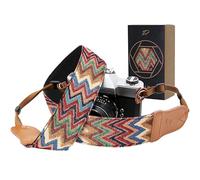 Padwa Lifestyle Camera Strap - 2" Cowhide Head Camera Straps for Photographers,Vintage Jacquard Embroidery Woven Cotton Adjustable Shoulder Neck Straps for Cameras,Binoculars（Cool Ethnic Style Waves）