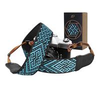 Padwa Lifestyle Camera Strap - 2" Cowhide Leather Head Cotton Camera Straps for Photographers,Vintage Jacquard Embroidery Adjustable Neck & Shoulder Strap for ALL DSLR/SLR Cameras (Blue Reticule)