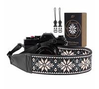 Padwa Lifestyle Camera Strap - 2" Full Grain Leather Ends Camera Straps for Photographers, Vintage Embroidered Cotton Weave Soft Suede Fabric Padded Strap Quick Release fits All Cameras