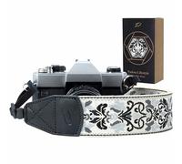 Padwa Lifestyle Camera Strap - 2 inch Wide Cowhide Head Shoulder Neck Camera & Binocular Straps, Vintage Jacquard Embroidery Multi-pattern Camera Straps for Photographers(Noble Grey Embroidery)