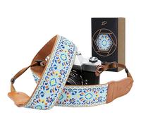 Padwa Lifestyle Camera Strap - 2" Wide Cowhide Head Cotton Camera Straps for Photographers,Vintage Universal Neck & Shoulder Camera Straps for All DSLR(Blue Embroidered Floral)