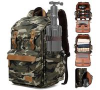 Padwa Lifestyle Camouflage Camera Backpack - Waxed Memory Canvas Camera Bag with 16” Laptop/Lens & Tripod Compartment, Multipurpose Camera Backpacks for Professional Photographers
