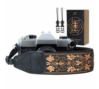 Padwa Lifestyle Classic Embroidered Flower Camera Straps for Photographers - 2" Wide Vintage Jacquard Embroidery Camera Straps with Genuine Leather Head, Adjustable Neck Shoulder Strap for All Cameras