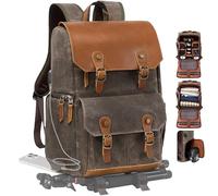 Padwa Lifestyle Coffee Camera Backpack - Weather Resistant Waxed Memory Canvas Camera Backpacks for Photographers,Multi DSLR SLR Camera Bag with 16” Laptop & Lens Compartment and Tripod Holder