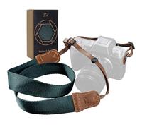 Padwa Lifestyle Dark Blue Green Camera Strap -Double Layer Crazy Horse Cowhide End,1.5" Wide Pure Cotton Woven Camera Straps,Adjustable Neck Shoulder Strap for All DSLR Cameras,Gift for Photographers