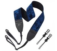 Padwa Lifestyle Dark Navy Blue Velvet Camera Strap - 2" Double Layer Full Grain Cowhide Leather Head Camera Straps for Photographers,Unique Soft Velvet Fabric with Quick Release fits all Cameras