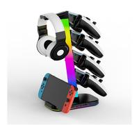 Padwa Lifestyle Gaming Headset Holder, Headset Stand with 10 Cool Lighting Effects, Headset Holder with 2 Type C and 1 USB Jacks, Gaming Desktop Accessory for PS4,PS5 Controller