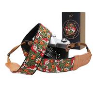 Padwa Lifestyle Green Flower Camera Strap - 2" Wide Cowhide Head, Embroidered Cotton Woven Vintage Camera Straps,Universal Neck & Shoulder Strap for All DSLR Cameras and Men & Women Photographers