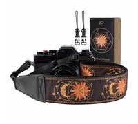 Padwa Lifestyle Helios Moon God Camera Strap -2" Full Grain Leather Ends Camera Straps for Photographers, Vintage Embroidered Cotton Weave Soft Suede Fabric Padded Strap Quick Release fits All Cameras