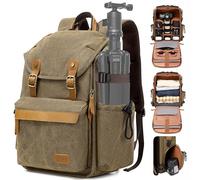 Padwa Lifestyle Khaki Camera Backpack - Waxed Memory Canvas Camera Bag with 16” Laptop/Lens & Tripod Compartment, Multipurpose Camera Backpacks for Professional Photographers