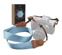 Padwa Lifestyle Light Blue Camera Strap -Double Layer Crazy Horse Cowhide End,1.5" Wide Pure Cotton Woven Camera Straps,Adjustable Neck Shoulder Strap for All DSLR Cameras,Gift for Photographers