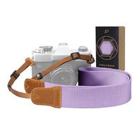 Padwa Lifestyle Light Purple Camera Strap -Double Layer Crazy Horse Cowhide End,1.5" Wide Pure Cotton Woven Camera Straps,Adjustable Neck Shoulder Strap for All DSLR Cameras,Gift for Photographers