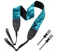 Padwa Lifestyle Peacock Blue Velvet Camera Strap - 2" Double Layer Full Grain Cowhide Leather Head Camera Straps for Photographers,Unique Soft Velvet Fabric with Quick Release fits all Cameras