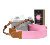 Padwa Lifestyle Pink Camera Strap -Double Layer Crazy Horse Cowhide End,1.5" Wide Pure Cotton Woven Camera Straps,Adjustable Neck Shoulder Strap for All DSLR Cameras,Gift for Photographers